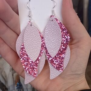 5/20 Pink Leather Leaf Earrings 🩷